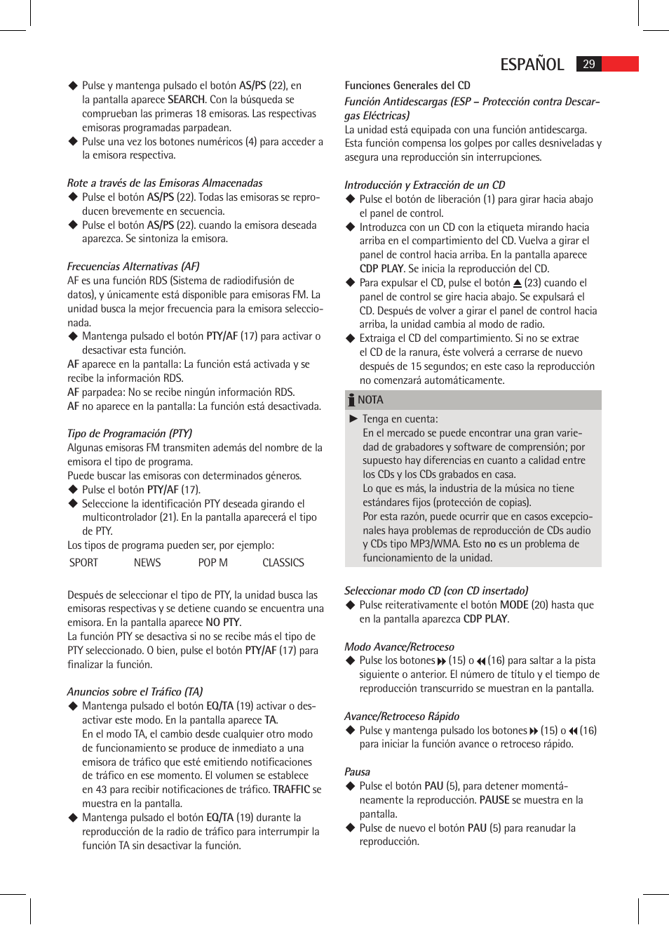 Español | AEG AR 4020 User Manual | Page 29 / 90