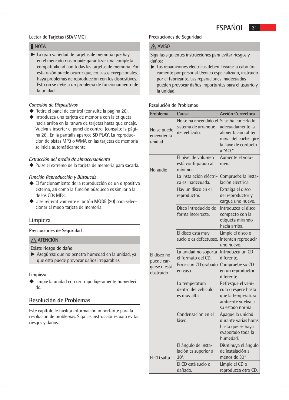 Español, Limpieza, Resolución de problemas | AEG AR 4020 User Manual | Page 31 / 90