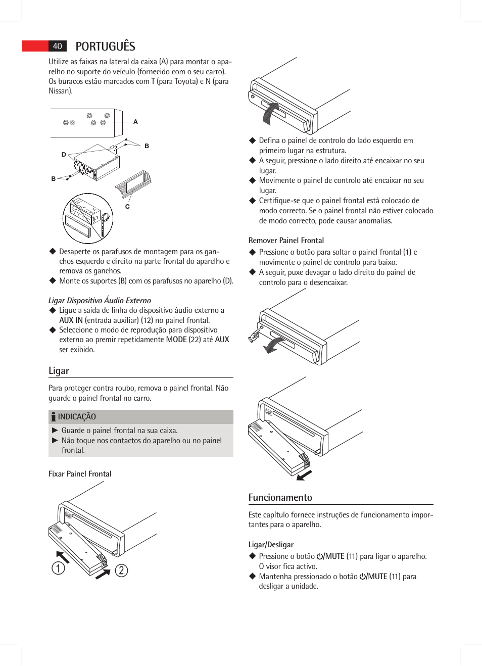 Português, Ligar, Funcionamento | AEG AR 4020 User Manual | Page 40 / 90