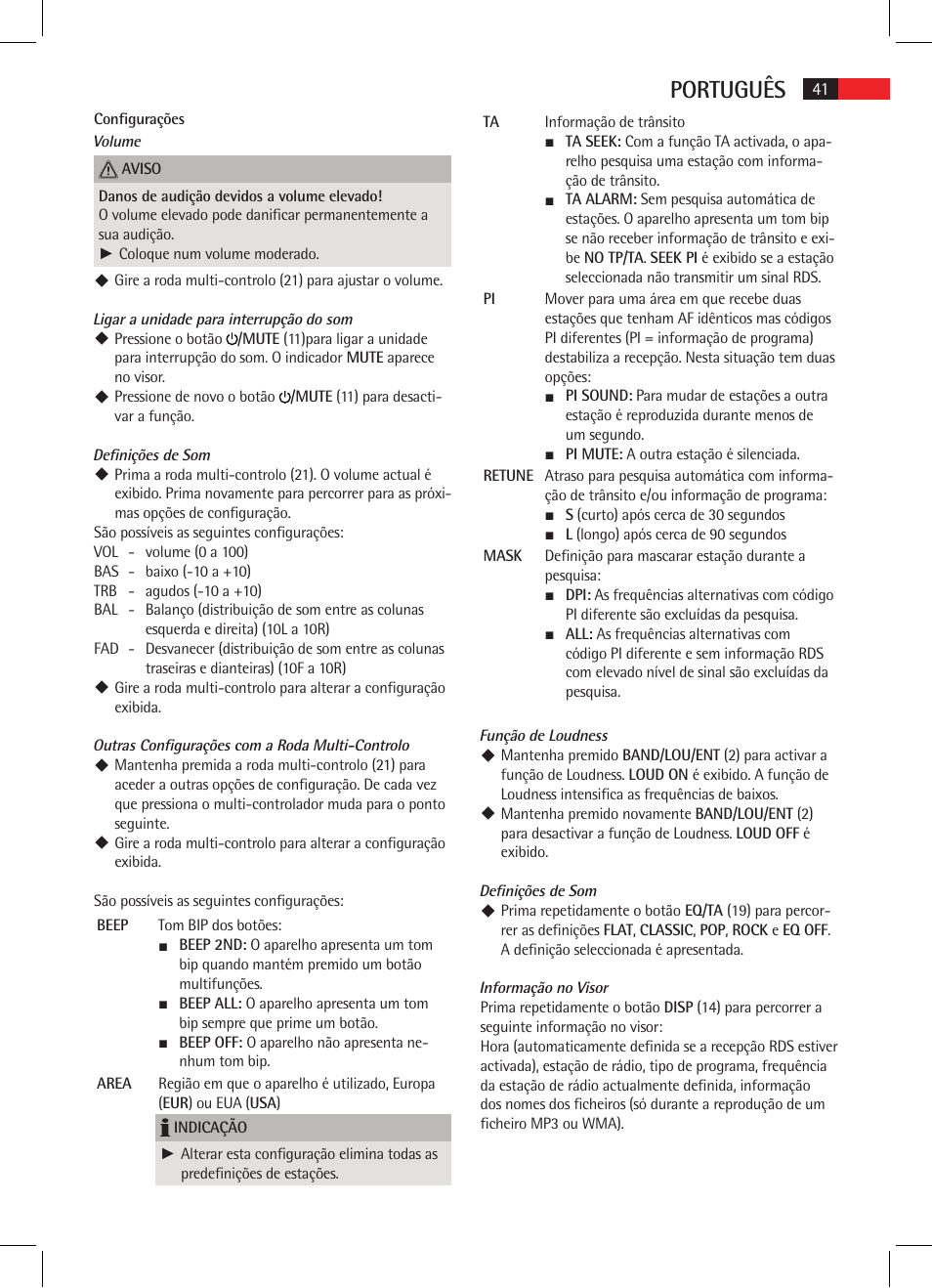 Português | AEG AR 4020 User Manual | Page 41 / 90
