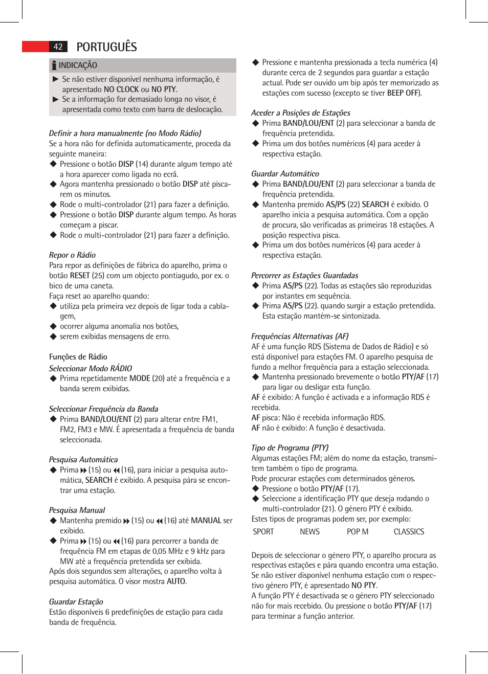 Português | AEG AR 4020 User Manual | Page 42 / 90