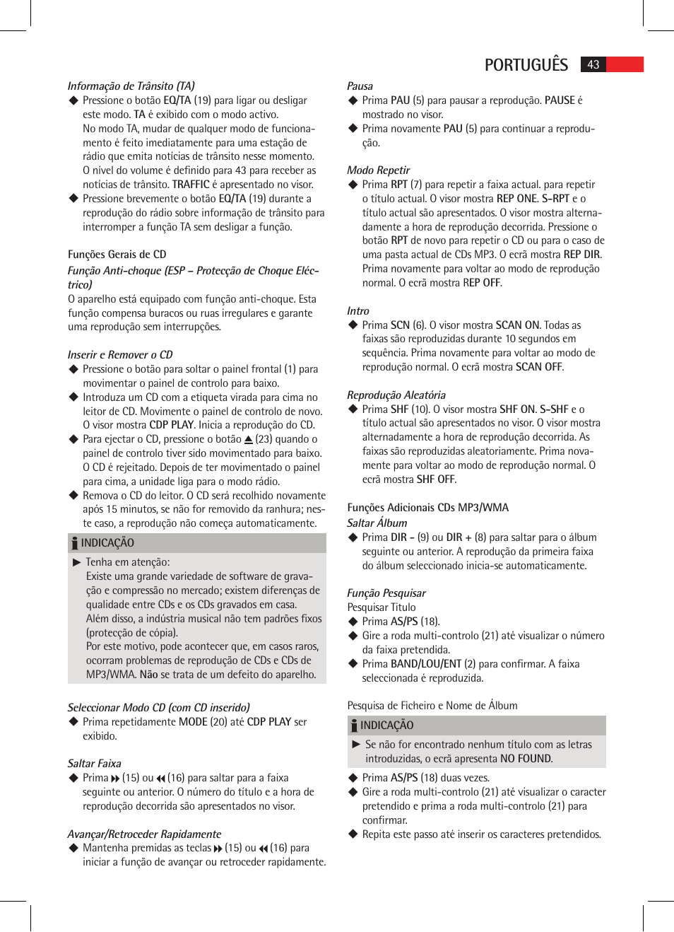 Português | AEG AR 4020 User Manual | Page 43 / 90