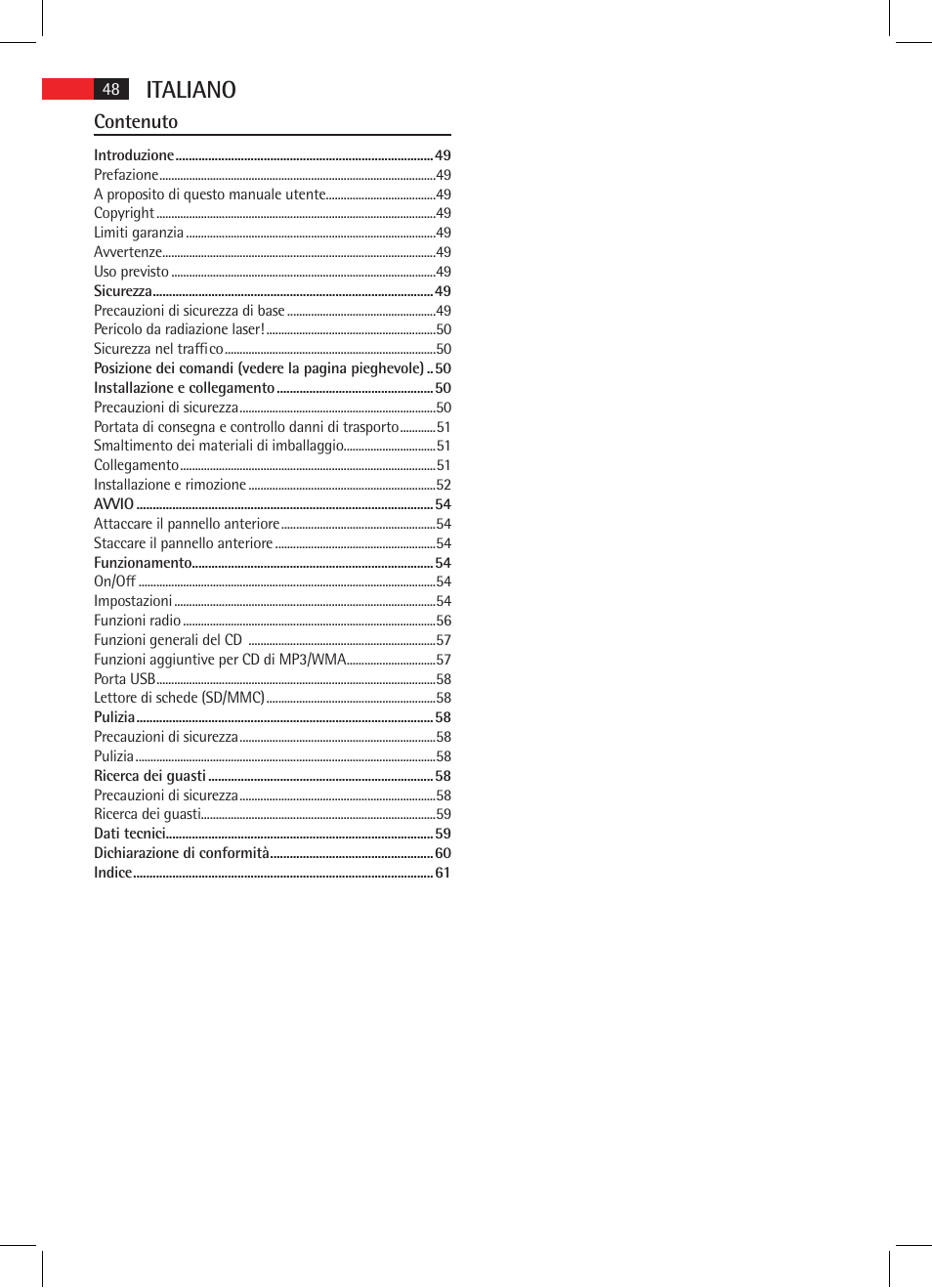 Italiano, Contenuto | AEG AR 4020 User Manual | Page 48 / 90