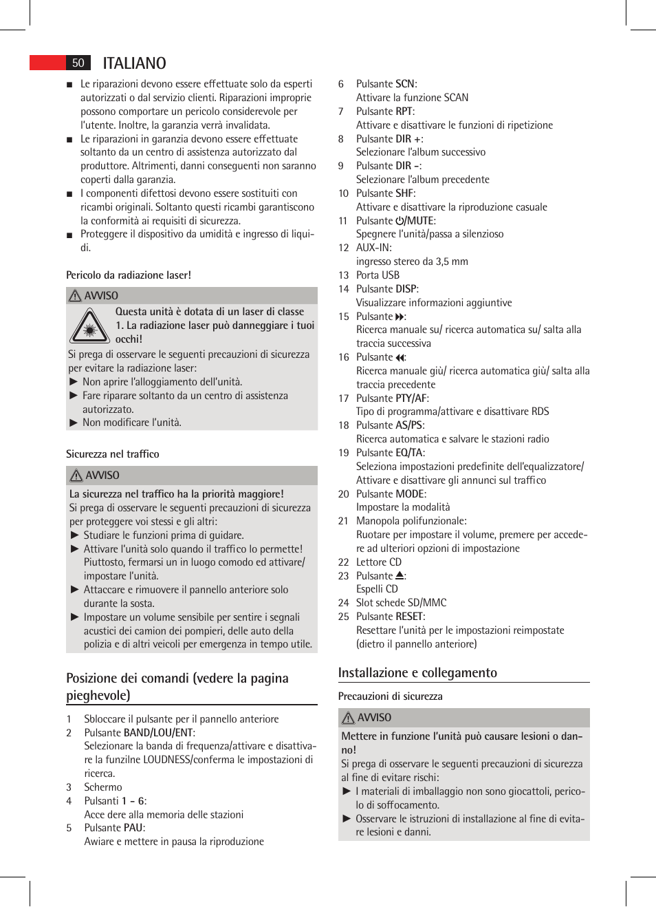 Italiano, Installazione e collegamento | AEG AR 4020 User Manual | Page 50 / 90