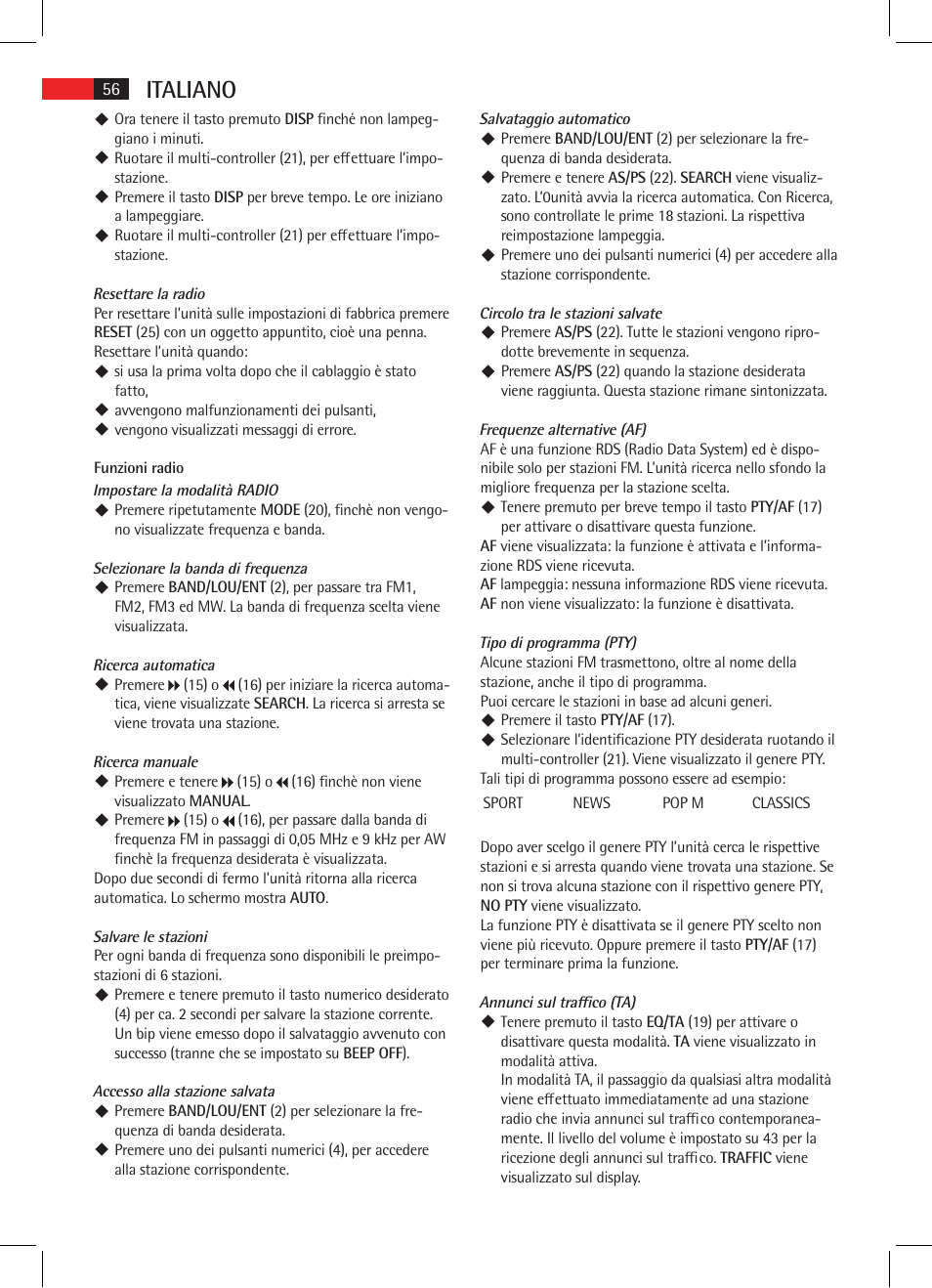 Italiano | AEG AR 4020 User Manual | Page 56 / 90