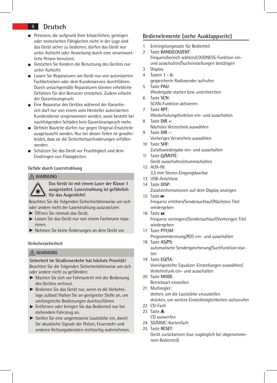 Deutsch, Bedienelemente (siehe ausklappseite) | AEG AR 4020 User Manual | Page 6 / 90