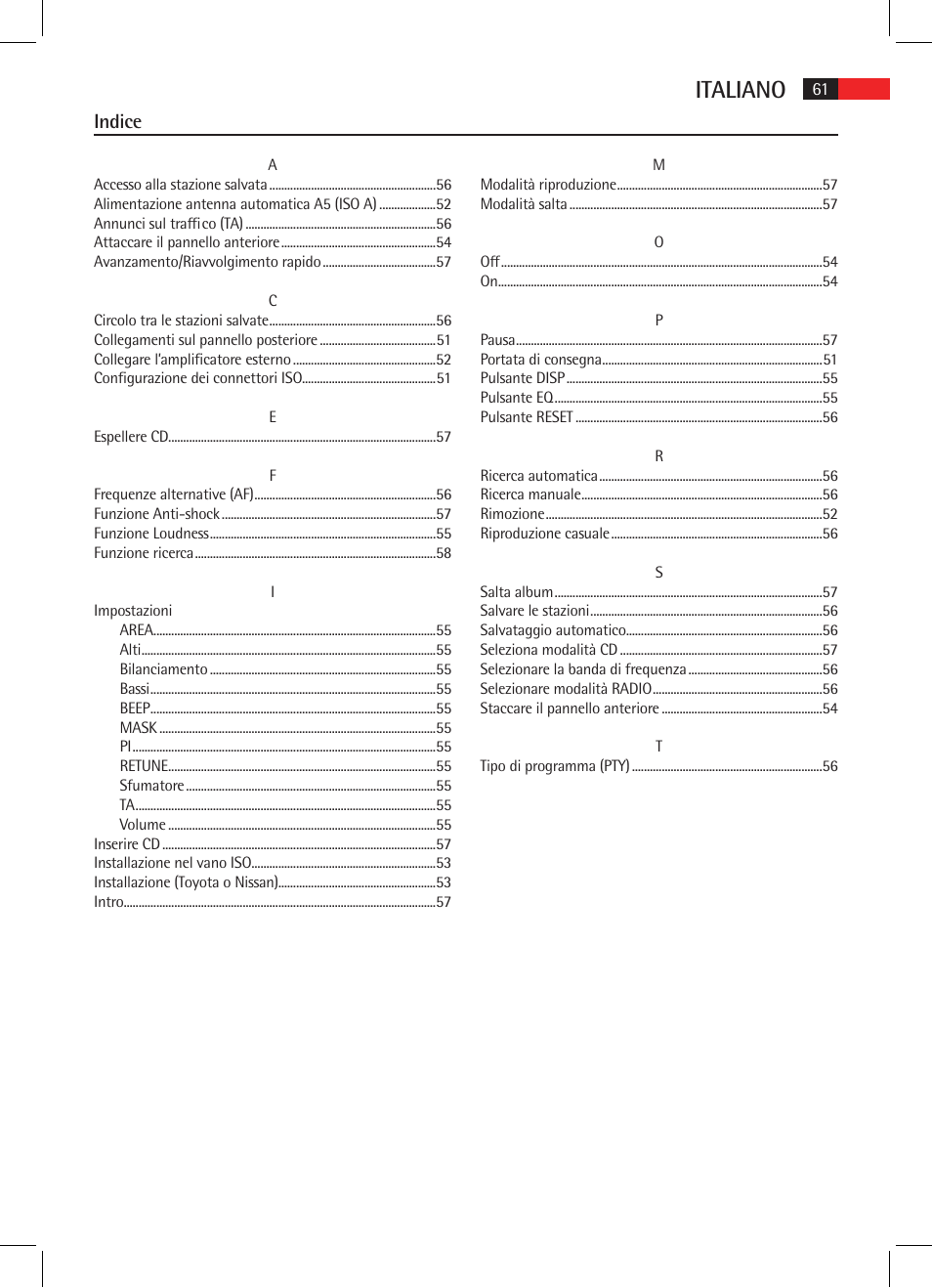 Italiano, Indice | AEG AR 4020 User Manual | Page 61 / 90