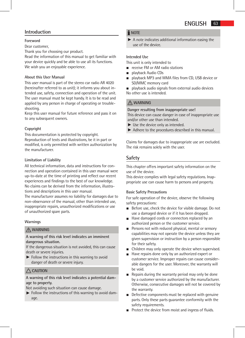 English, Introduction, Safety | AEG AR 4020 User Manual | Page 63 / 90