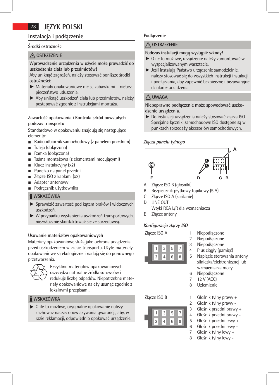 Język polski, Instalacja i podłączenie | AEG AR 4020 User Manual | Page 78 / 90
