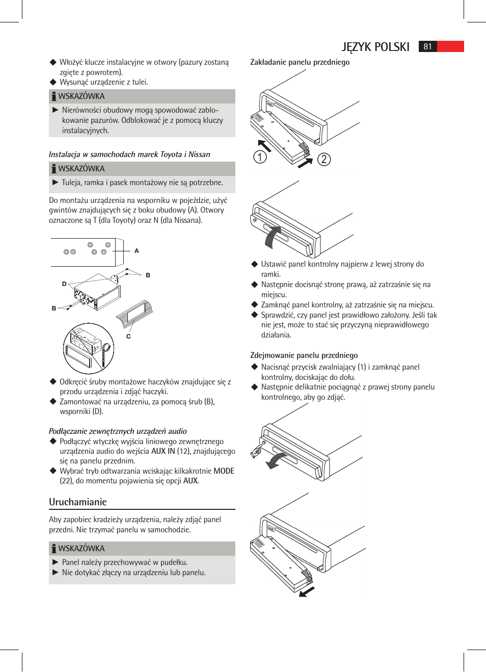 Język polski, Uruchamianie | AEG AR 4020 User Manual | Page 81 / 90