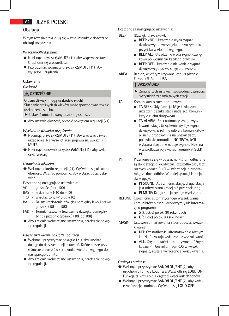 Język polski, Obsługa | AEG AR 4020 User Manual | Page 82 / 90