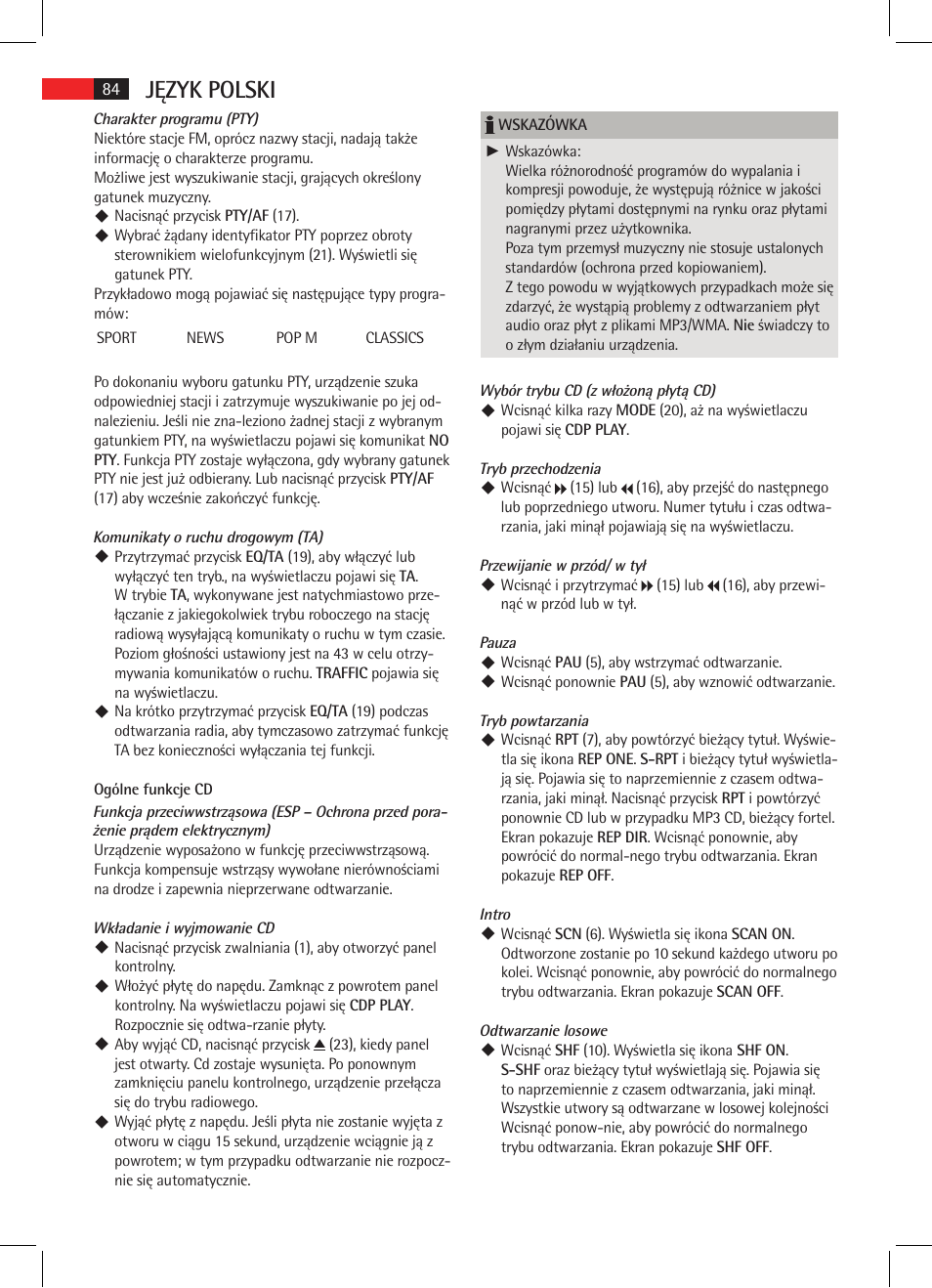 Język polski | AEG AR 4020 User Manual | Page 84 / 90