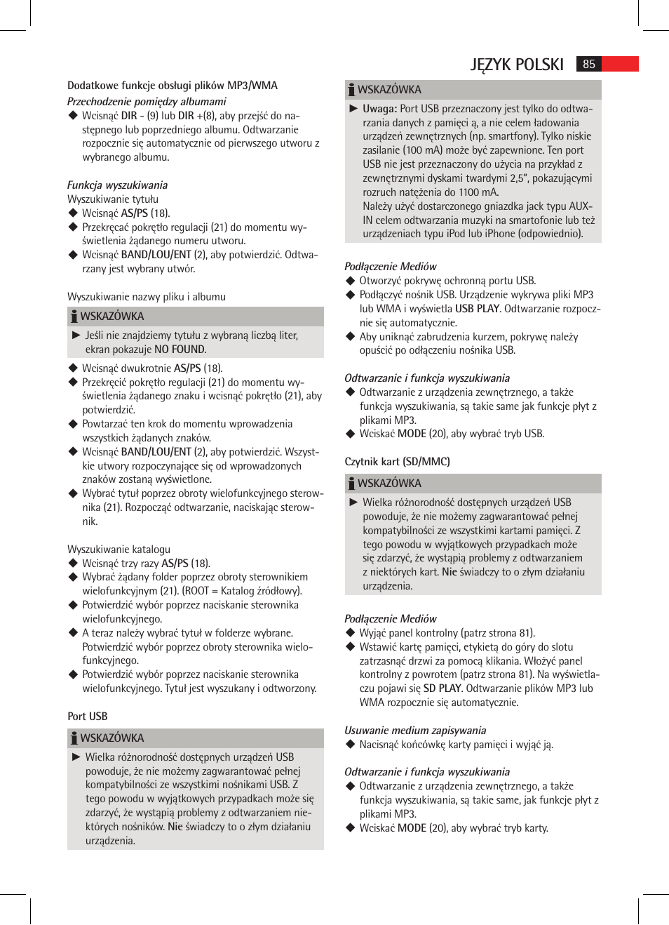 Język polski | AEG AR 4020 User Manual | Page 85 / 90