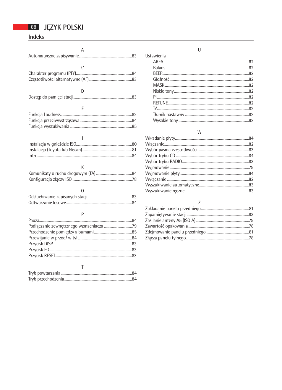 Język polski, Indeks | AEG AR 4020 User Manual | Page 88 / 90