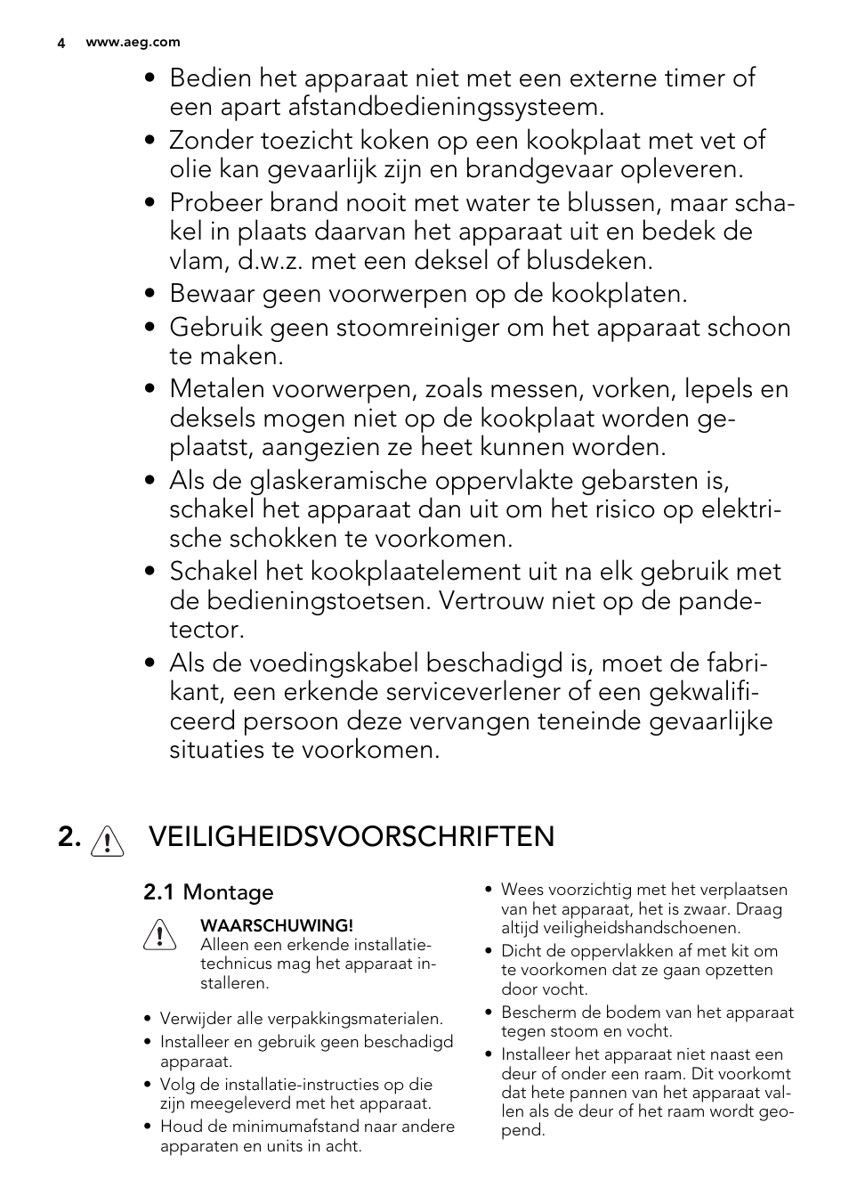 Veiligheidsvoorschriften | AEG HK855200IB User Manual | Page 4 / 80