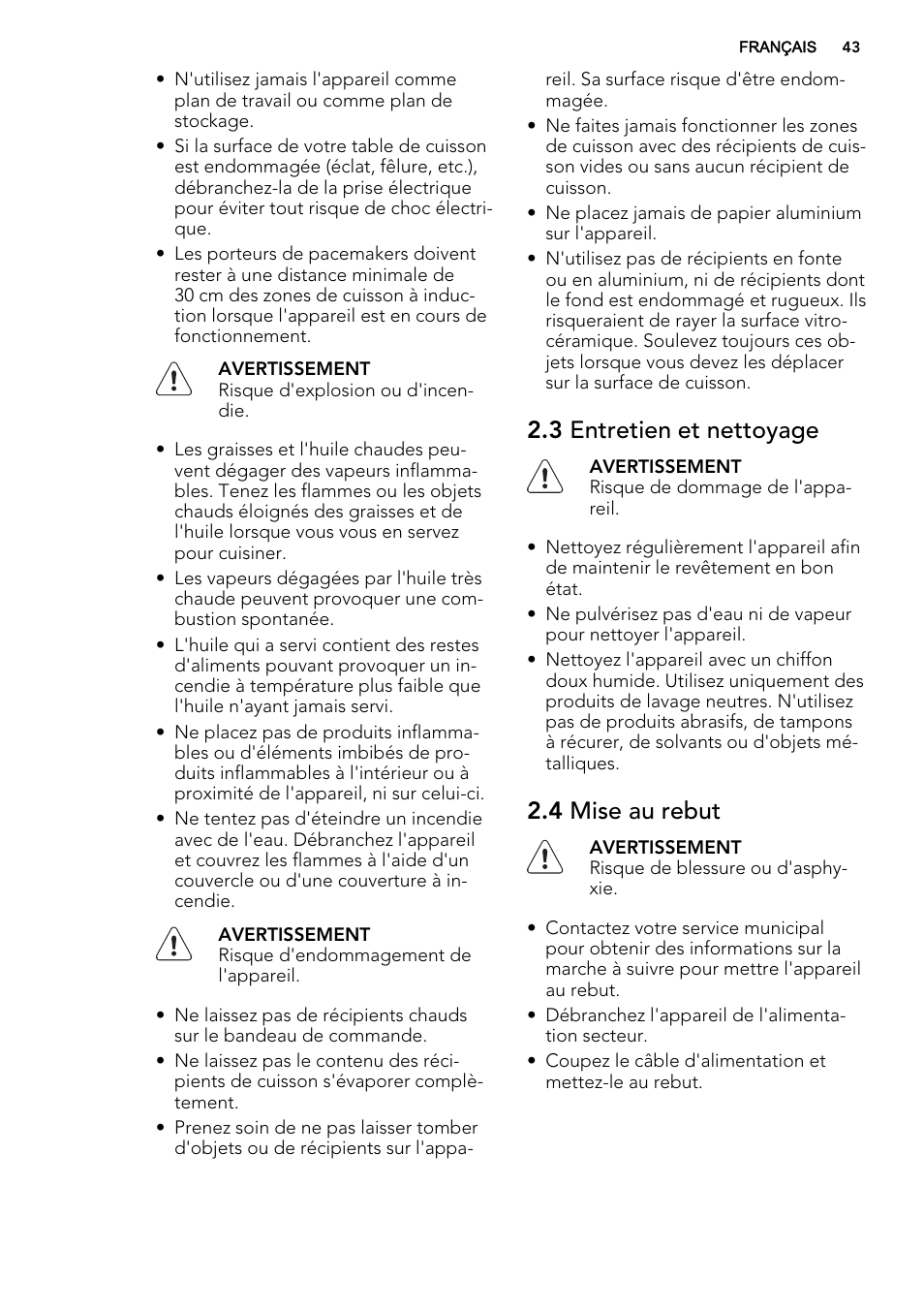 3 entretien et nettoyage, 4 mise au rebut | AEG HK855200IB User Manual | Page 43 / 80