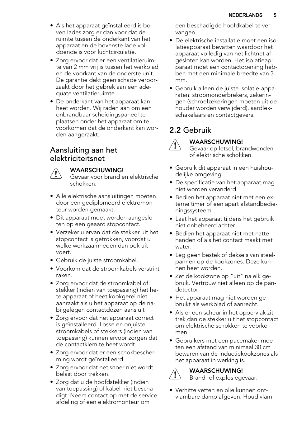 Aansluiting aan het elektriciteitsnet, 2 gebruik | AEG HK855200IB User Manual | Page 5 / 80