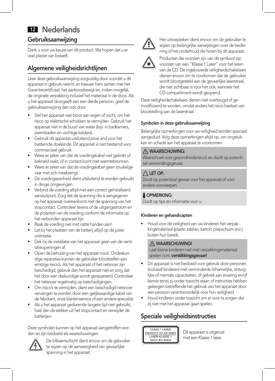 Nederlands, Gebruiksaanwijzing, Algemene veiligheidsrichtlijnen | Speciale veiligheidsinstructies | AEG IMS 4441 User Manual | Page 12 / 34