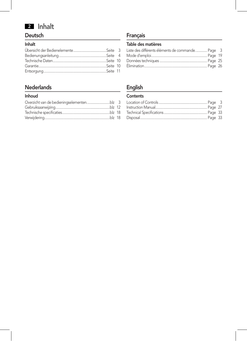 Inhalt | AEG IMS 4441 User Manual | Page 2 / 34