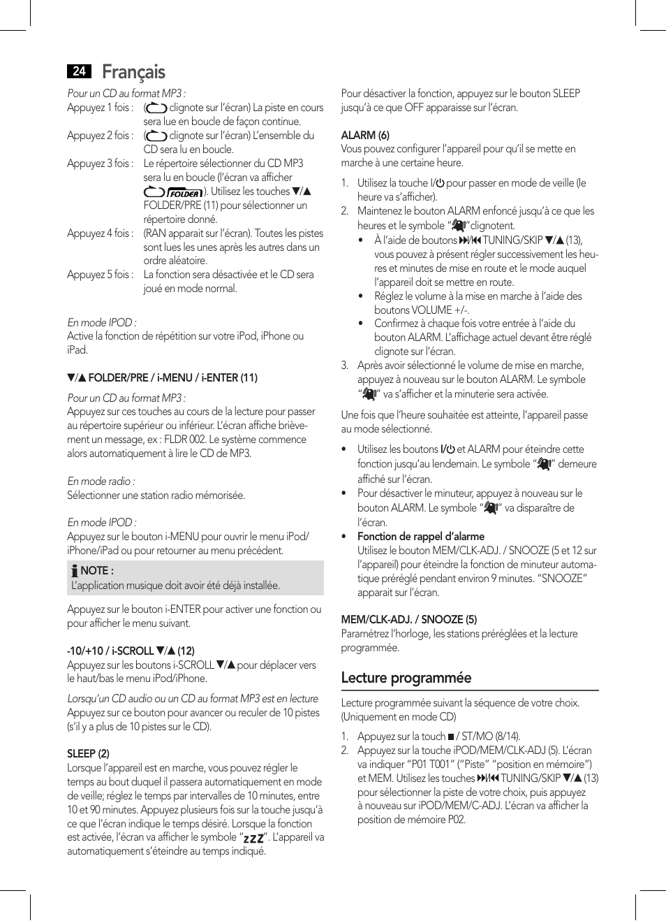 Français, Lecture programmée | AEG IMS 4441 User Manual | Page 24 / 34