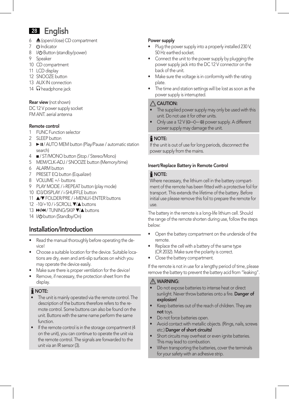 English, Installation/introduction | AEG IMS 4441 User Manual | Page 28 / 34