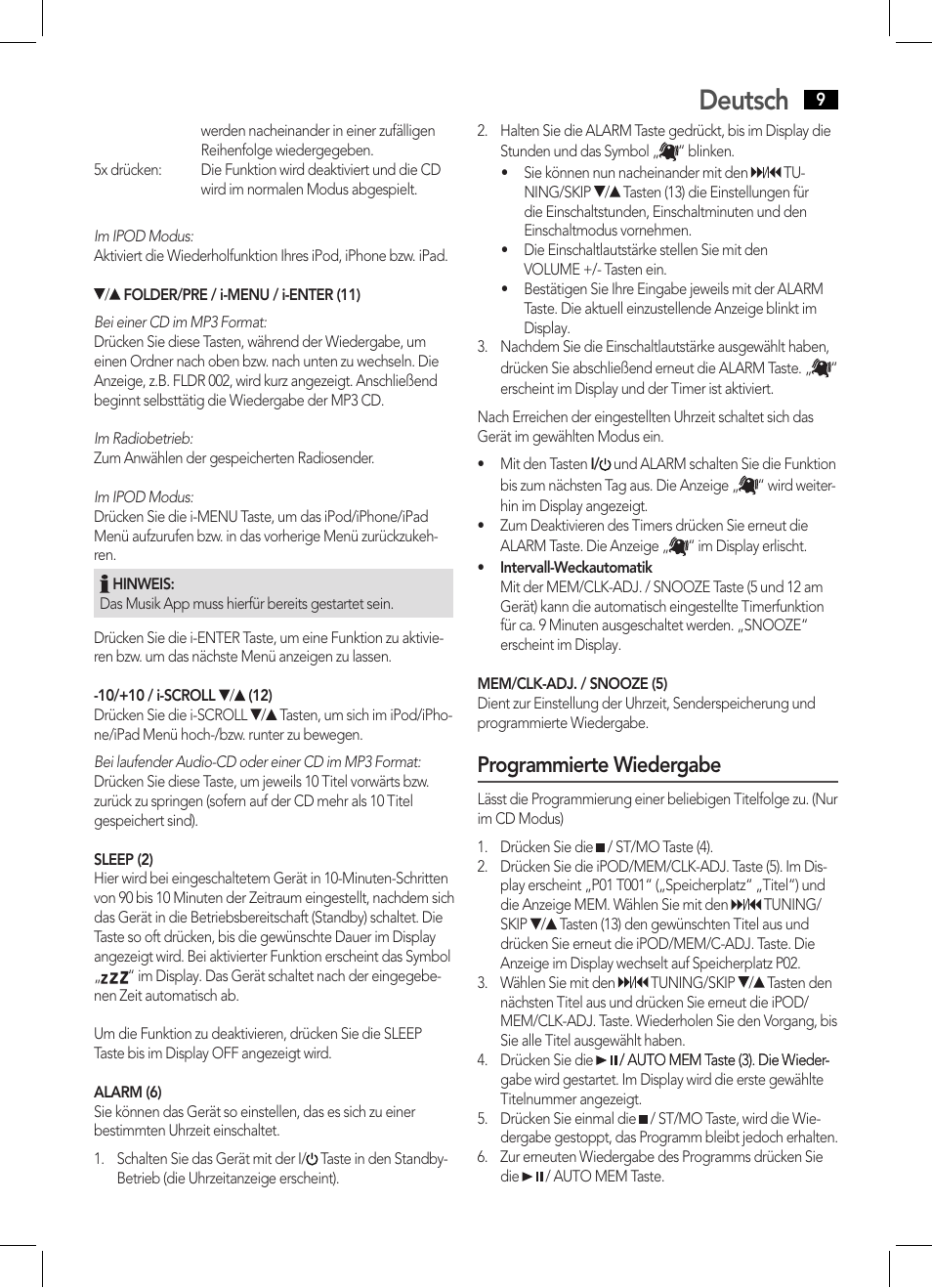 Deutsch, Programmierte wiedergabe | AEG IMS 4441 User Manual | Page 9 / 34