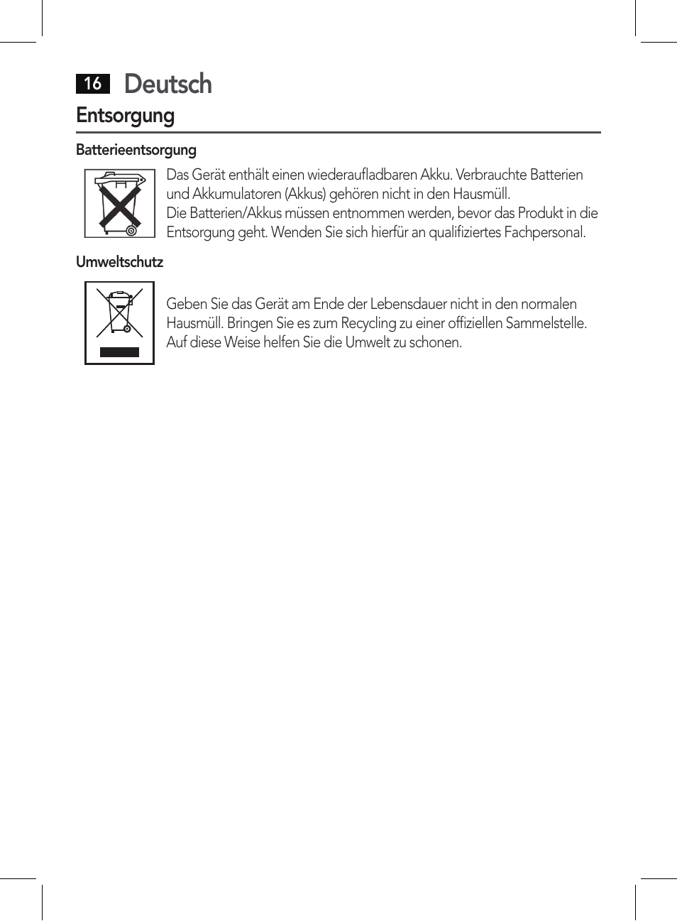 Deutsch, Entsorgung | AEG BSS 4807 User Manual | Page 16 / 86
