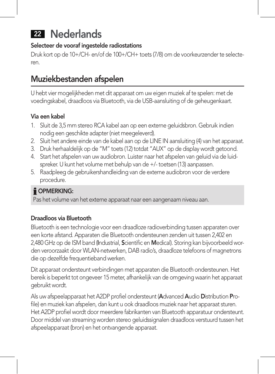Nederlands, Muziekbestanden afspelen | AEG BSS 4807 User Manual | Page 22 / 86