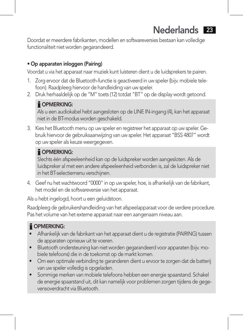 Nederlands | AEG BSS 4807 User Manual | Page 23 / 86