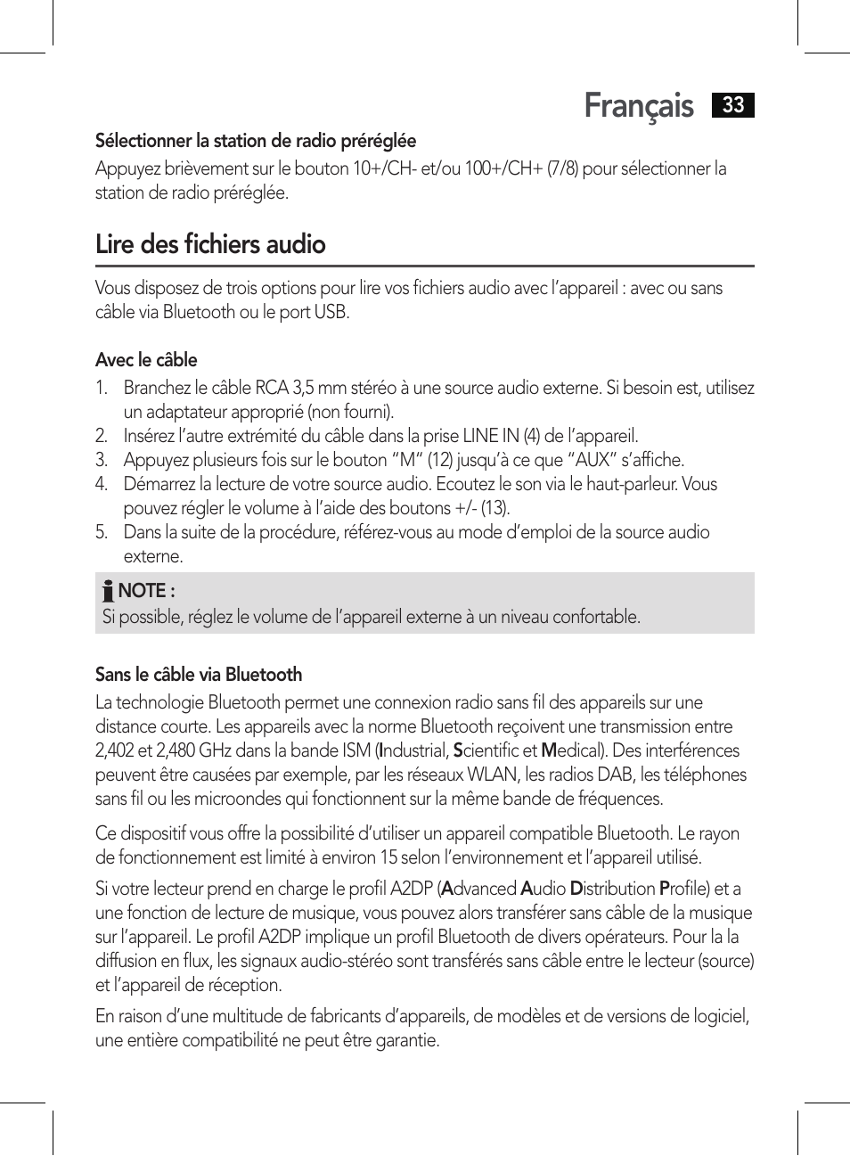 Français, Lire des fichiers audio | AEG BSS 4807 User Manual | Page 33 / 86