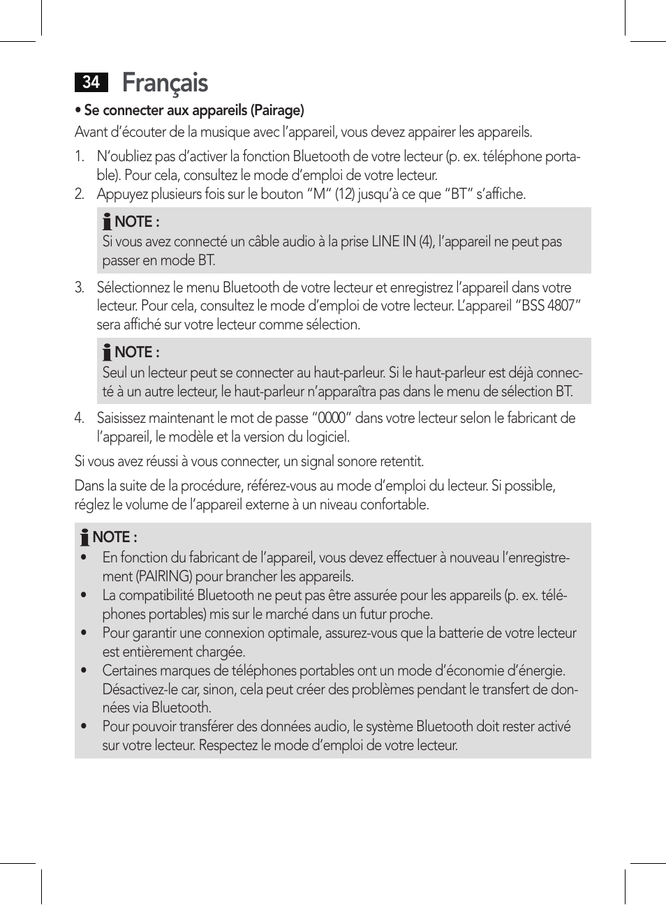 Français | AEG BSS 4807 User Manual | Page 34 / 86