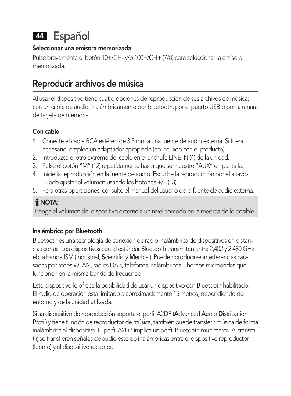 Español, Reproducir archivos de música | AEG BSS 4807 User Manual | Page 44 / 86