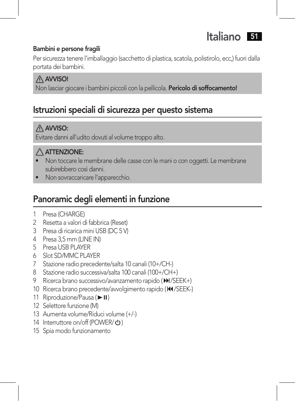 Italiano, Panoramic degli elementi in funzione | AEG BSS 4807 User Manual | Page 51 / 86