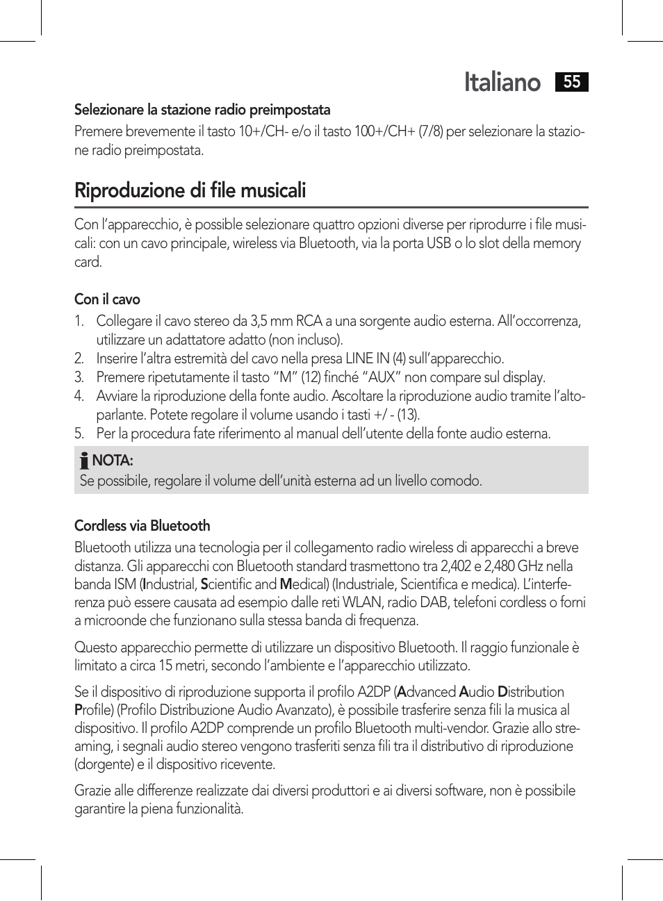 Italiano, Riproduzione di file musicali | AEG BSS 4807 User Manual | Page 55 / 86