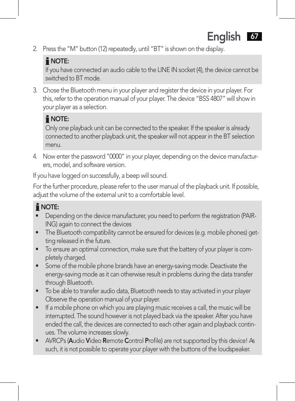 English | AEG BSS 4807 User Manual | Page 67 / 86
