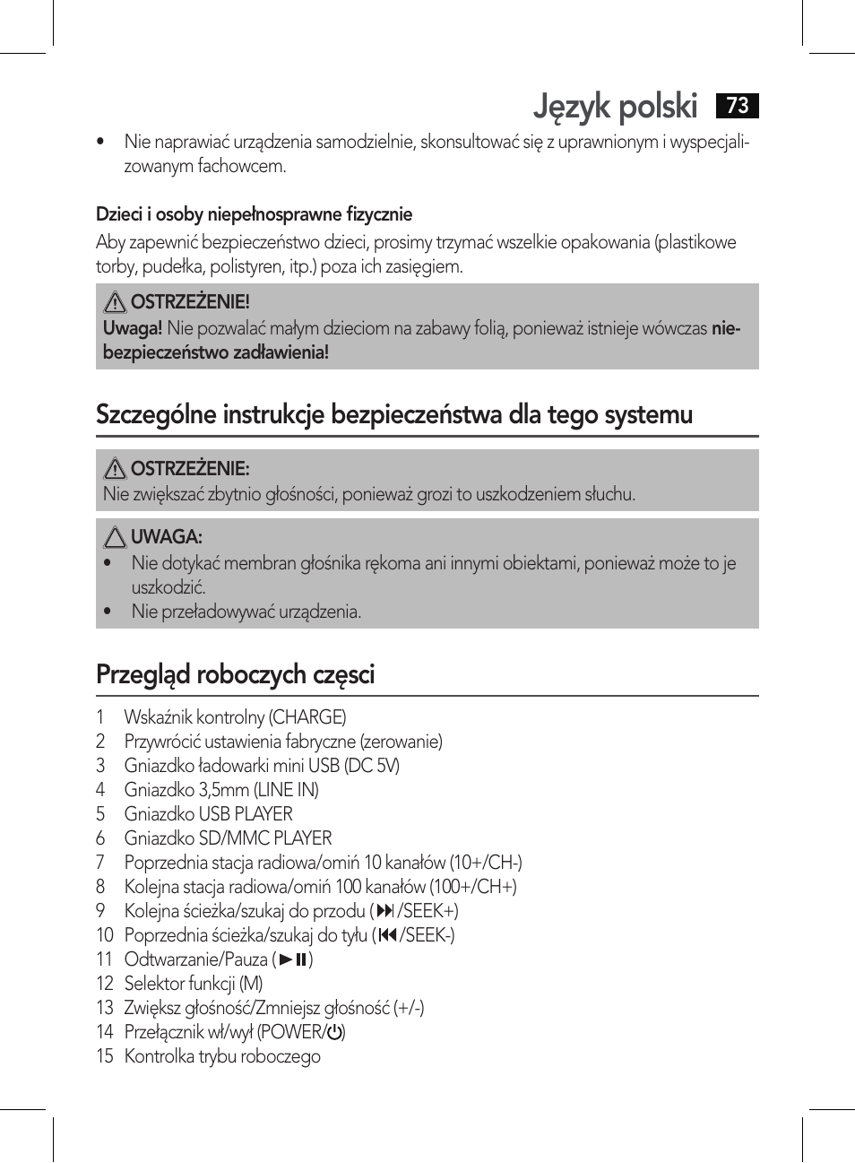Język polski, Przegląd roboczych częsci | AEG BSS 4807 User Manual | Page 73 / 86
