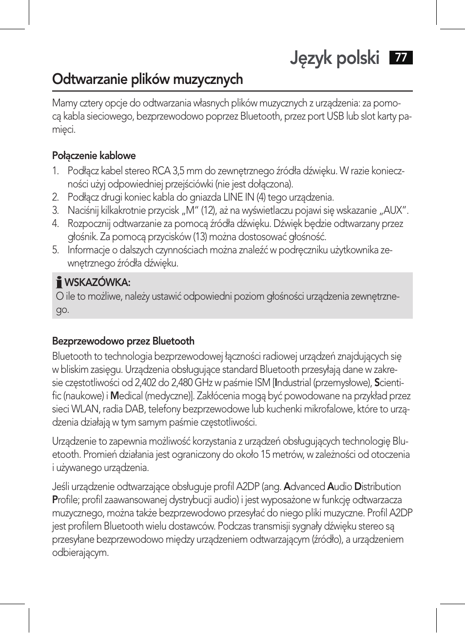 Język polski, Odtwarzanie plików muzycznych | AEG BSS 4807 User Manual | Page 77 / 86