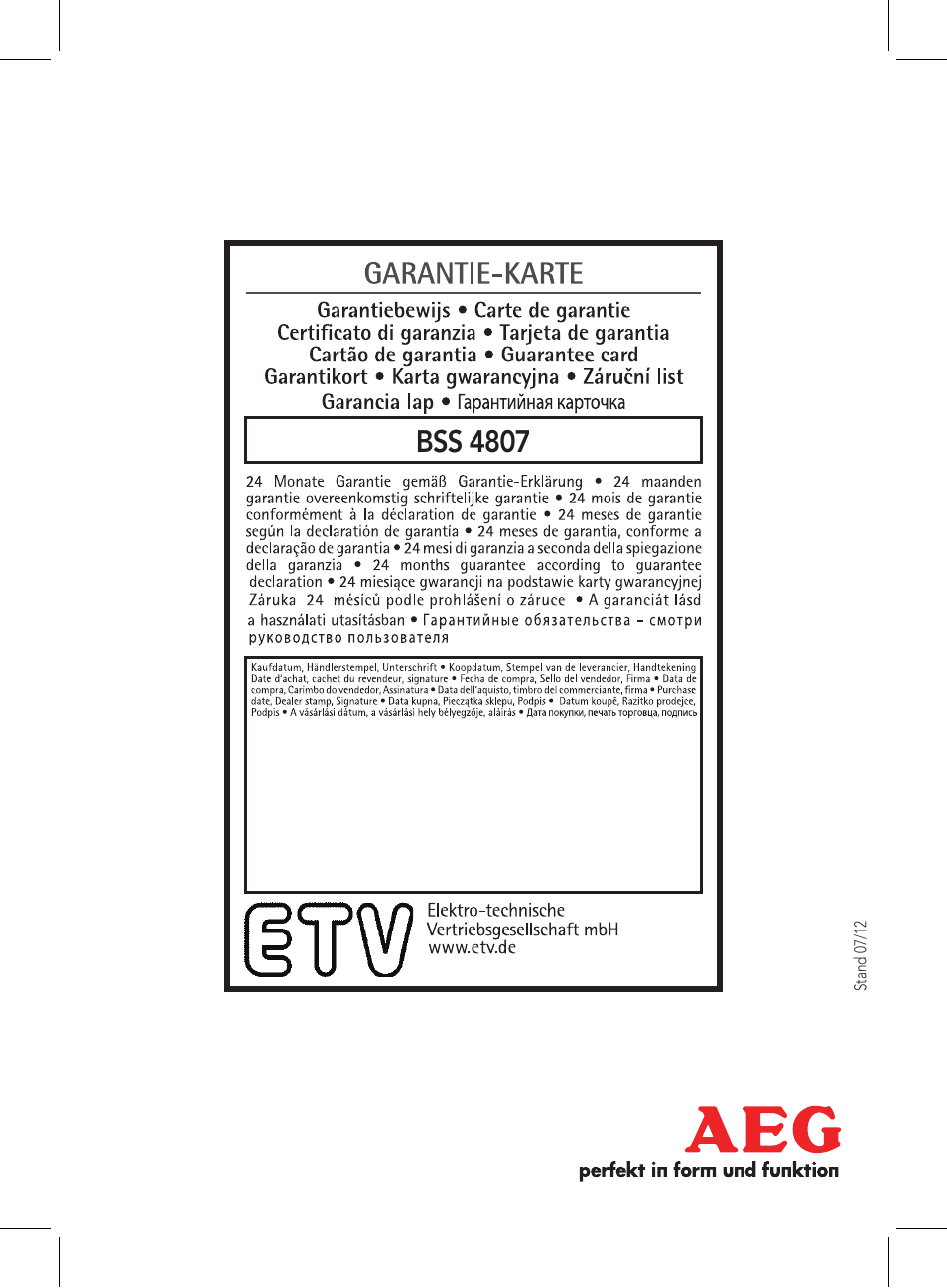 Bss 4807 | AEG BSS 4807 User Manual | Page 86 / 86