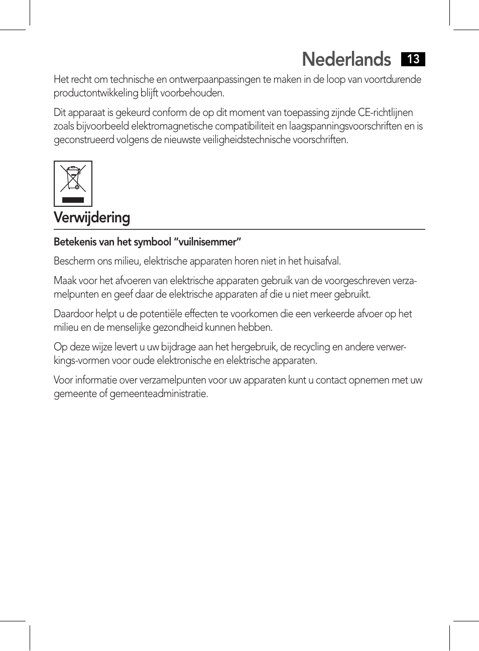 Nederlands | AEG DR 4135 User Manual | Page 13 / 50