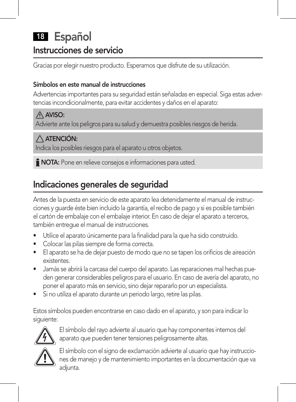 Español, Instrucciones de servicio, Indicaciones generales de seguridad | AEG DR 4135 User Manual | Page 18 / 50