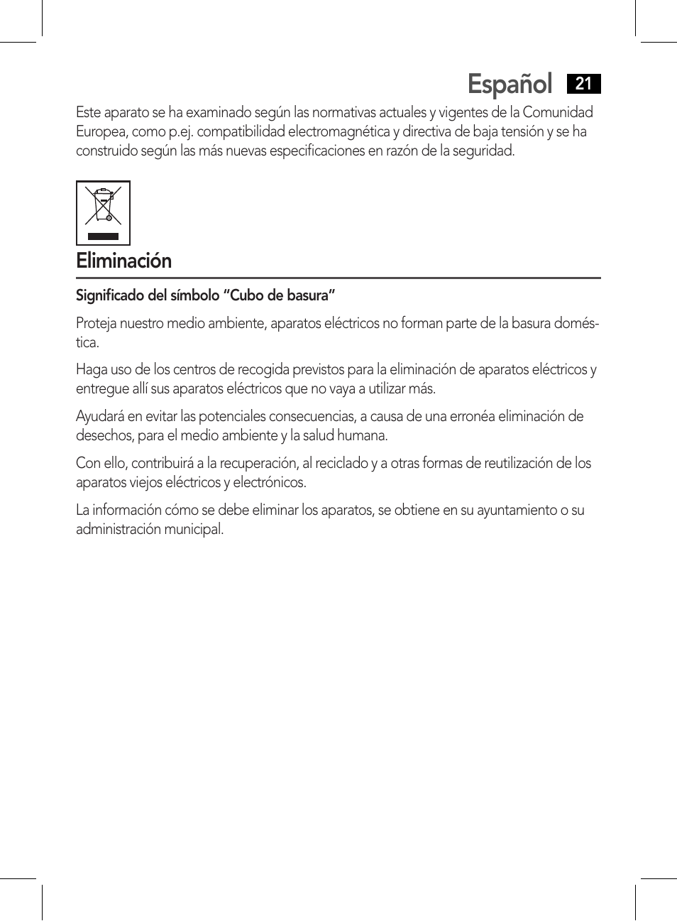 Español | AEG DR 4135 User Manual | Page 21 / 50