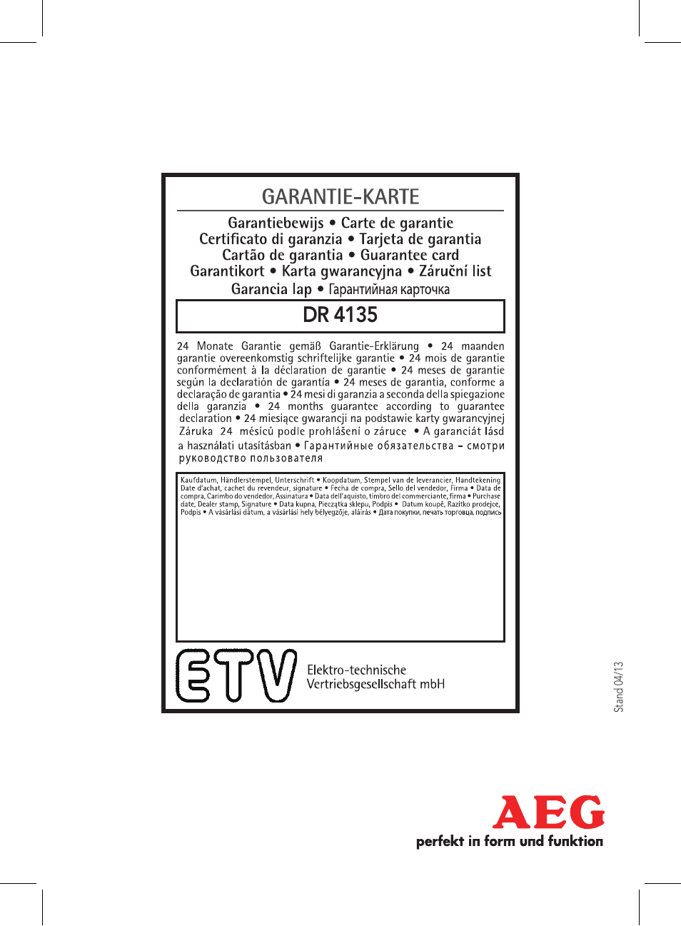 Dr 4135 | AEG DR 4135 User Manual | Page 50 / 50