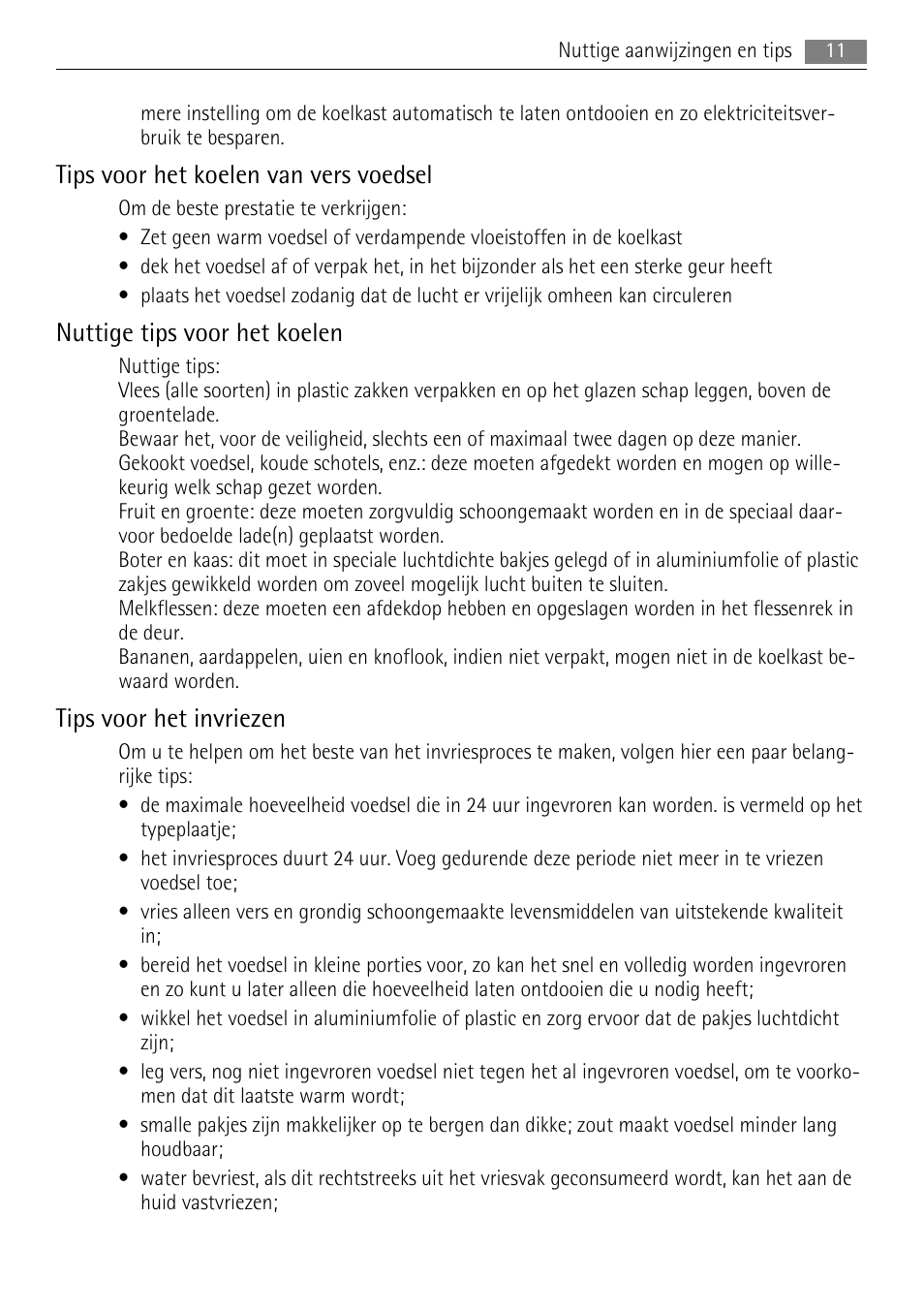 Tips voor het koelen van vers voedsel, Nuttige tips voor het koelen, Tips voor het invriezen | AEG SCN91800C1 User Manual | Page 11 / 100