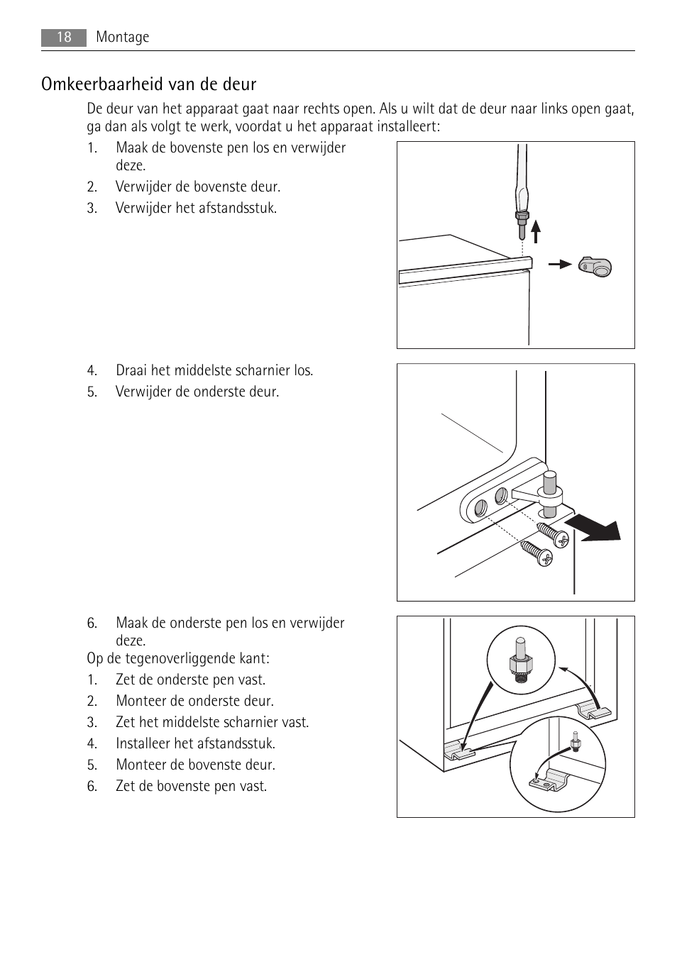 Omkeerbaarheid van de deur | AEG SCN91800C1 User Manual | Page 18 / 100