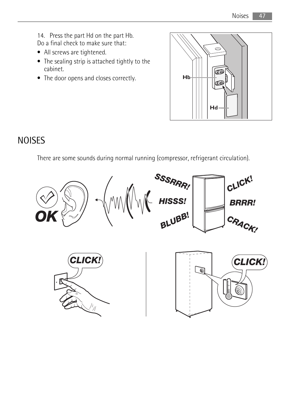 Noises, Click | AEG SCN91800C1 User Manual | Page 47 / 100