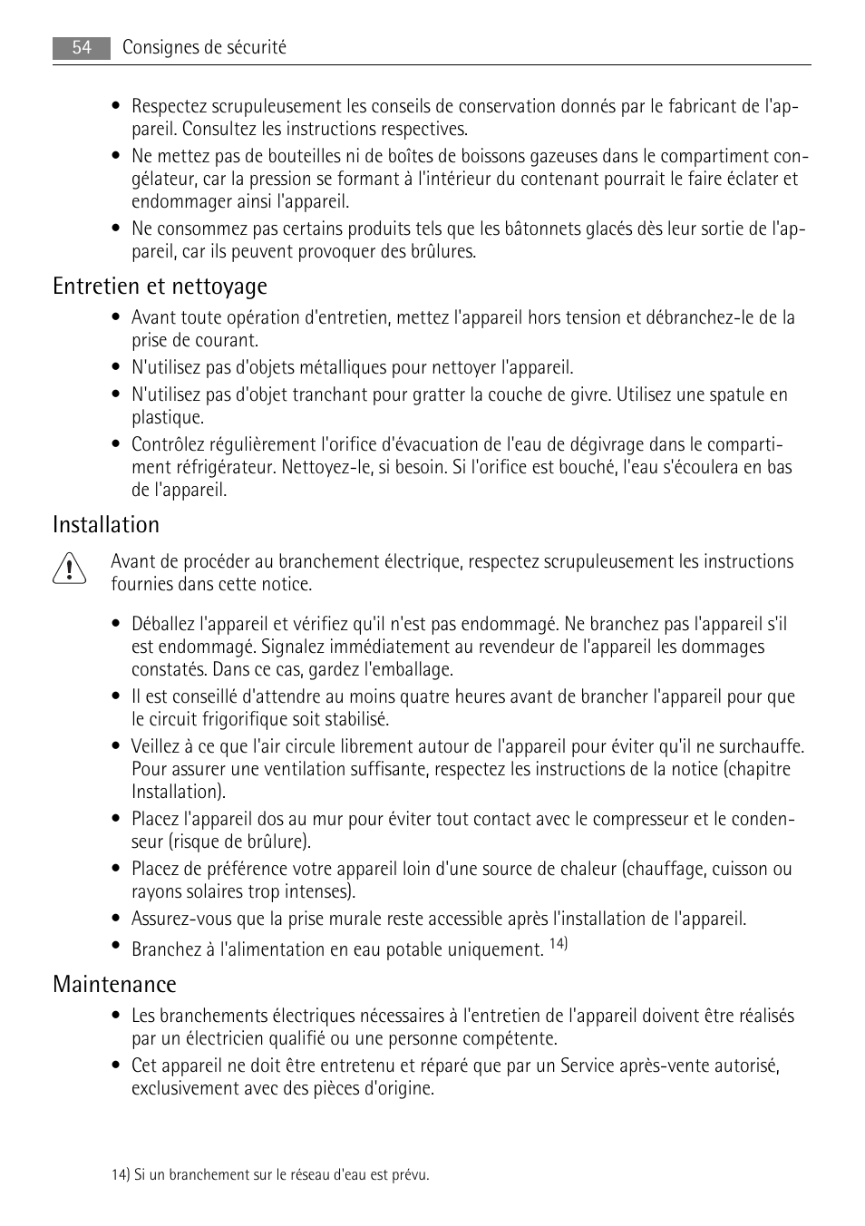 Entretien et nettoyage, Installation, Maintenance | AEG SCN91800C1 User Manual | Page 54 / 100