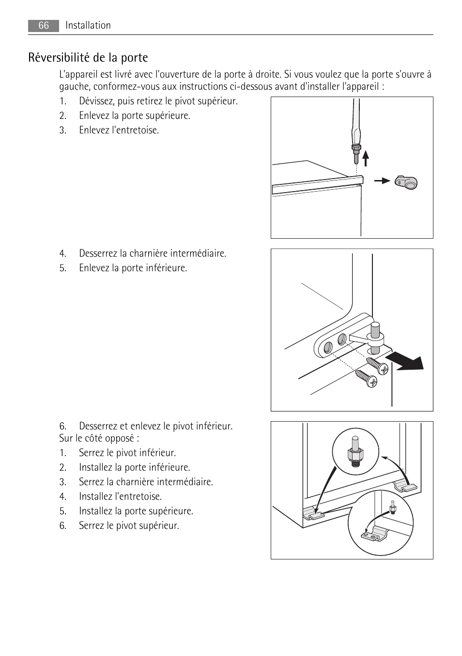 Réversibilité de la porte | AEG SCN91800C1 User Manual | Page 66 / 100