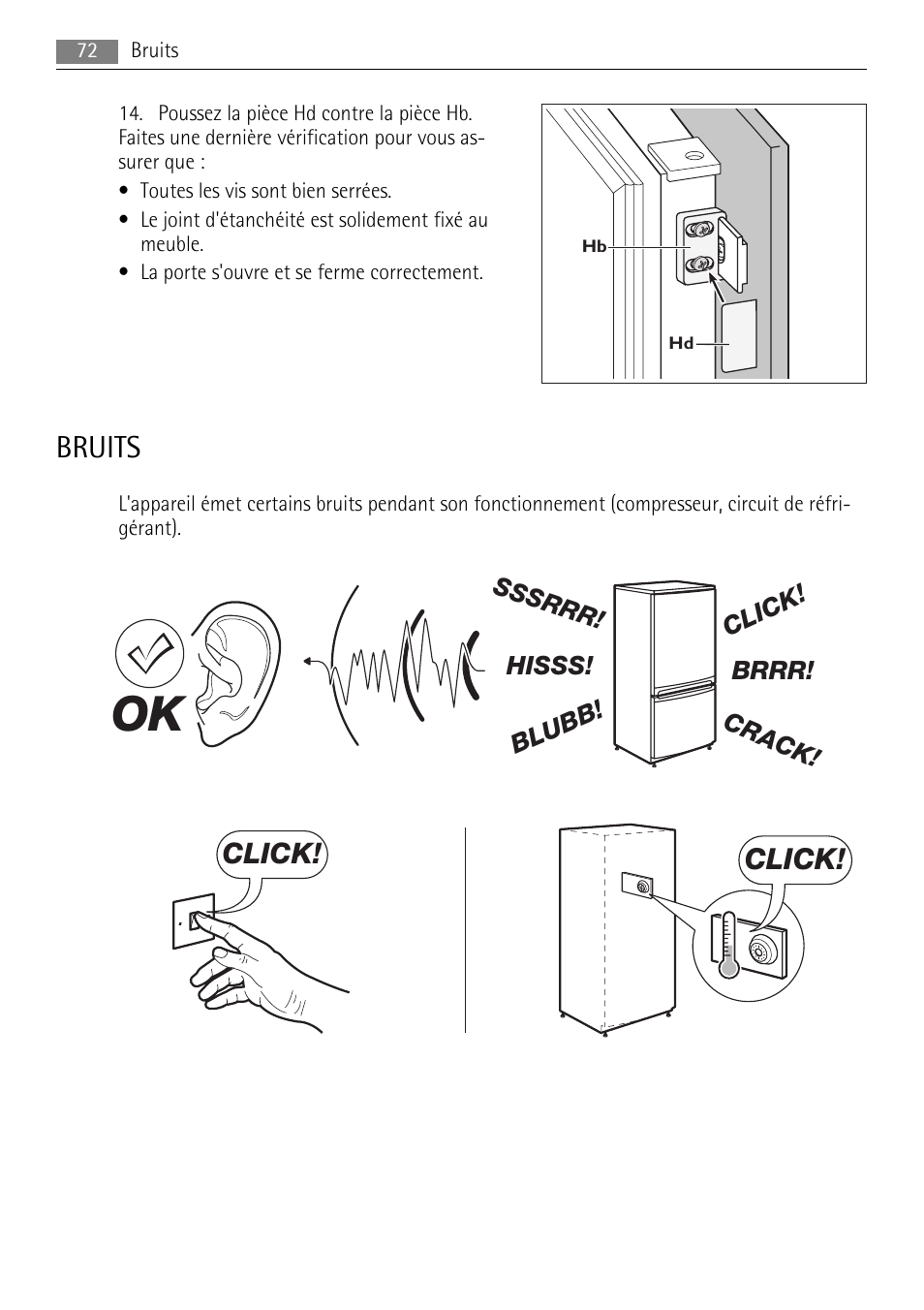 Bruits, Click | AEG SCN91800C1 User Manual | Page 72 / 100