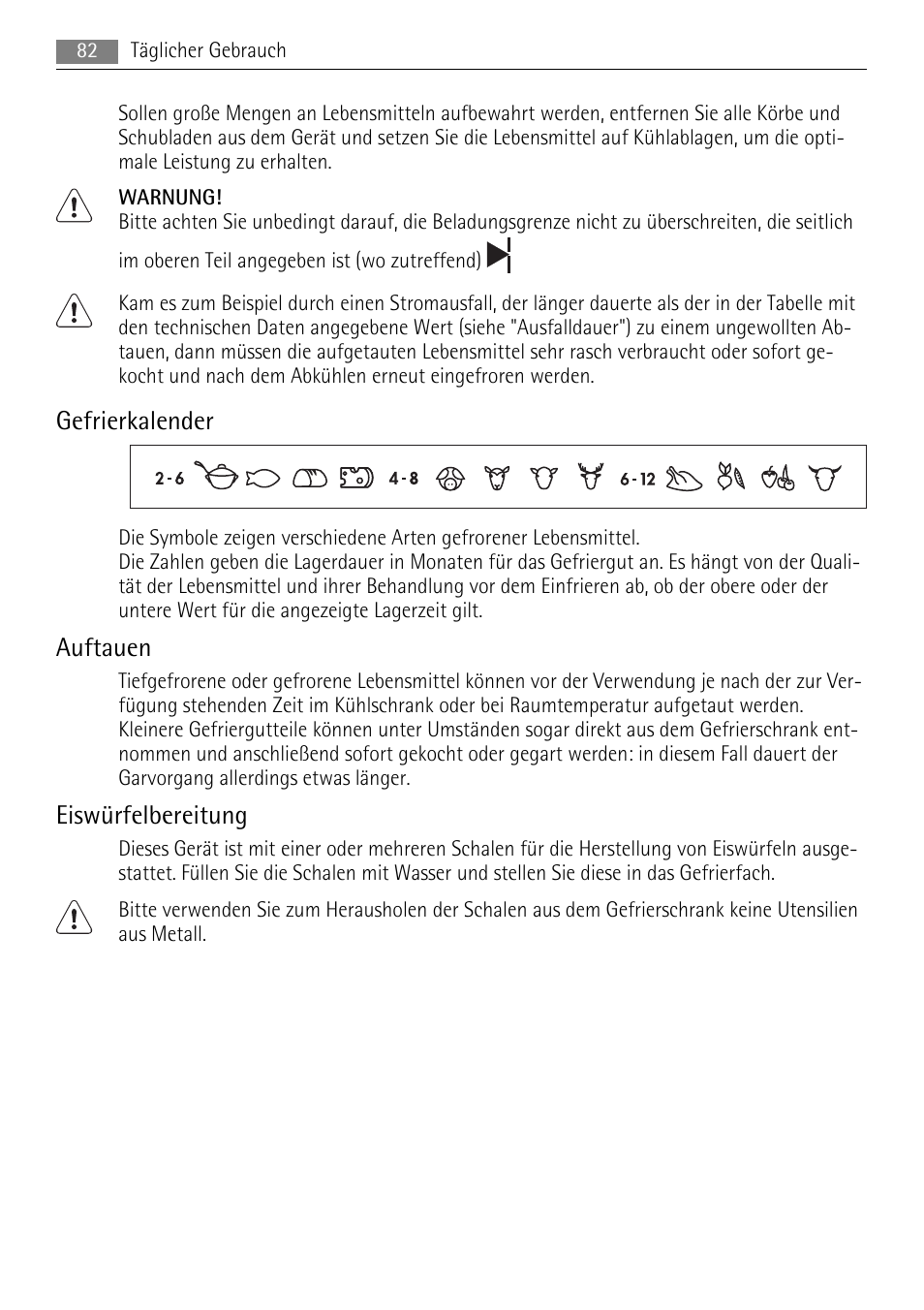 Gefrierkalender, Auftauen, Eiswürfelbereitung | AEG SCN91800C1 User Manual | Page 82 / 100