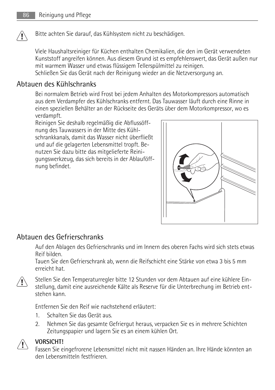 Abtauen des kühlschranks, Abtauen des gefrierschranks | AEG SCN91800C1 User Manual | Page 86 / 100